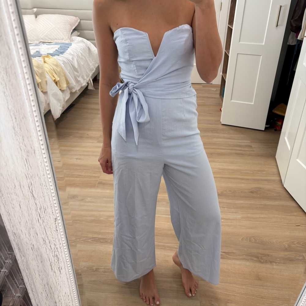 ASTR Light Blue Strapless Jumpsuit